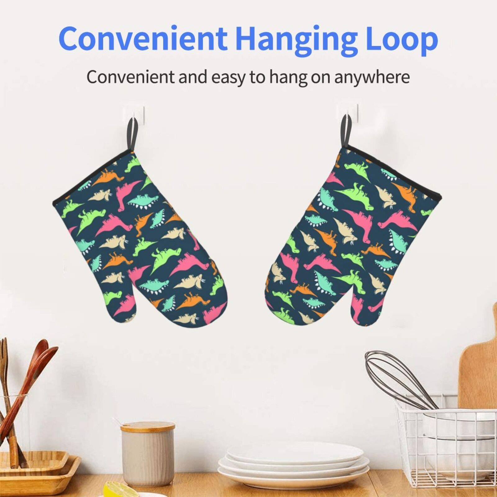 2 Piece Set Oven Mitts, Colorful Dinosaur Animal Baking Glove for Cooking BBQ