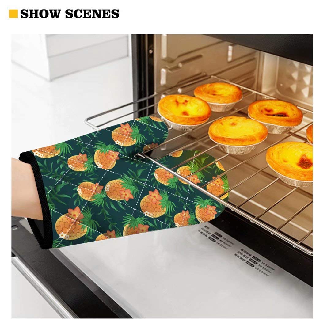Dellukee Fox Print Oven Mitts Premium Heat Resistant Kitchen Microwave Gloves Cotton Oven Mitt and Pot Holder Set for Baking Cooking Grilling BBQ