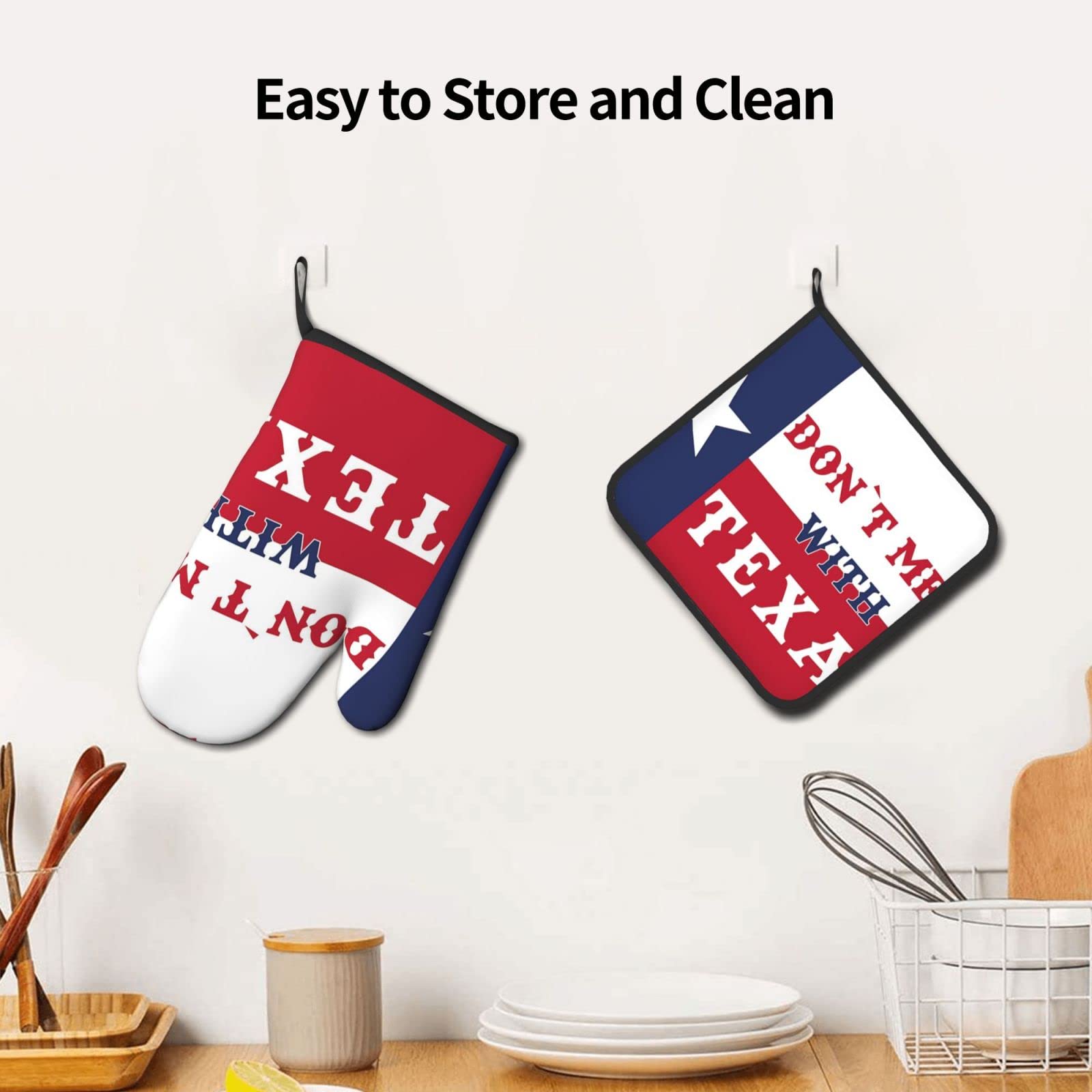 Don't Mess with Texas Flag Oven Mitts and Pot Holders Sets,Heat Resistant Non Slip Kitchen Gloves Hot Pads for Cooking BBQ Baking Grilling