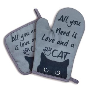 all you need is love and a cat，oven mitts and pot holders sets of 2，funny oven mitt，friend birthday gift，cat lover gift，birthday gift for cat owner，cat lover， cat mom