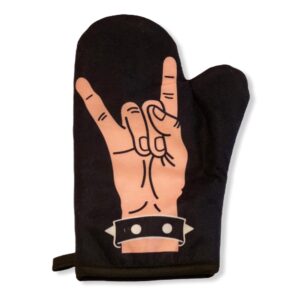 rock hand oven mitt metal rock and roll music graphic novelty kitchen accessories funny graphic kitchenwear funny food novelty cookware black oven mitt