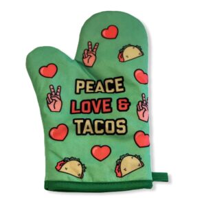 peace love tacos funny graphic novelty kitchen accessories funny graphic kitchenwear cinco de mayo funny food novelty cookware green oven mitt