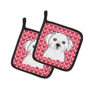 caroline's treasures bb5278pthd maltese pair of pot holders kitchen heat resistant pot holders sets oven hot pads for cooking baking bbq, 7 1/2 x 7 1/2