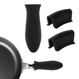 3 pcs pot side handle sleeve, frying pan handle covers holders, silicone assist hot cookware skillet handle covers mitts, cool kitchen gadget anti scalding accessories(black)