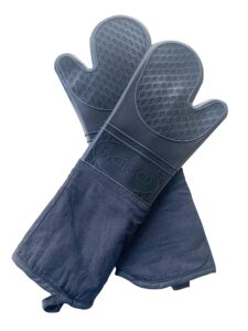 extra long silicone oven mitts - silicone mitts, heat resistant mitts, non-slip professional cooking mitts, kitchen potholders and oven mitts, heat resistant grill gloves, oven mitts (black, x-long)