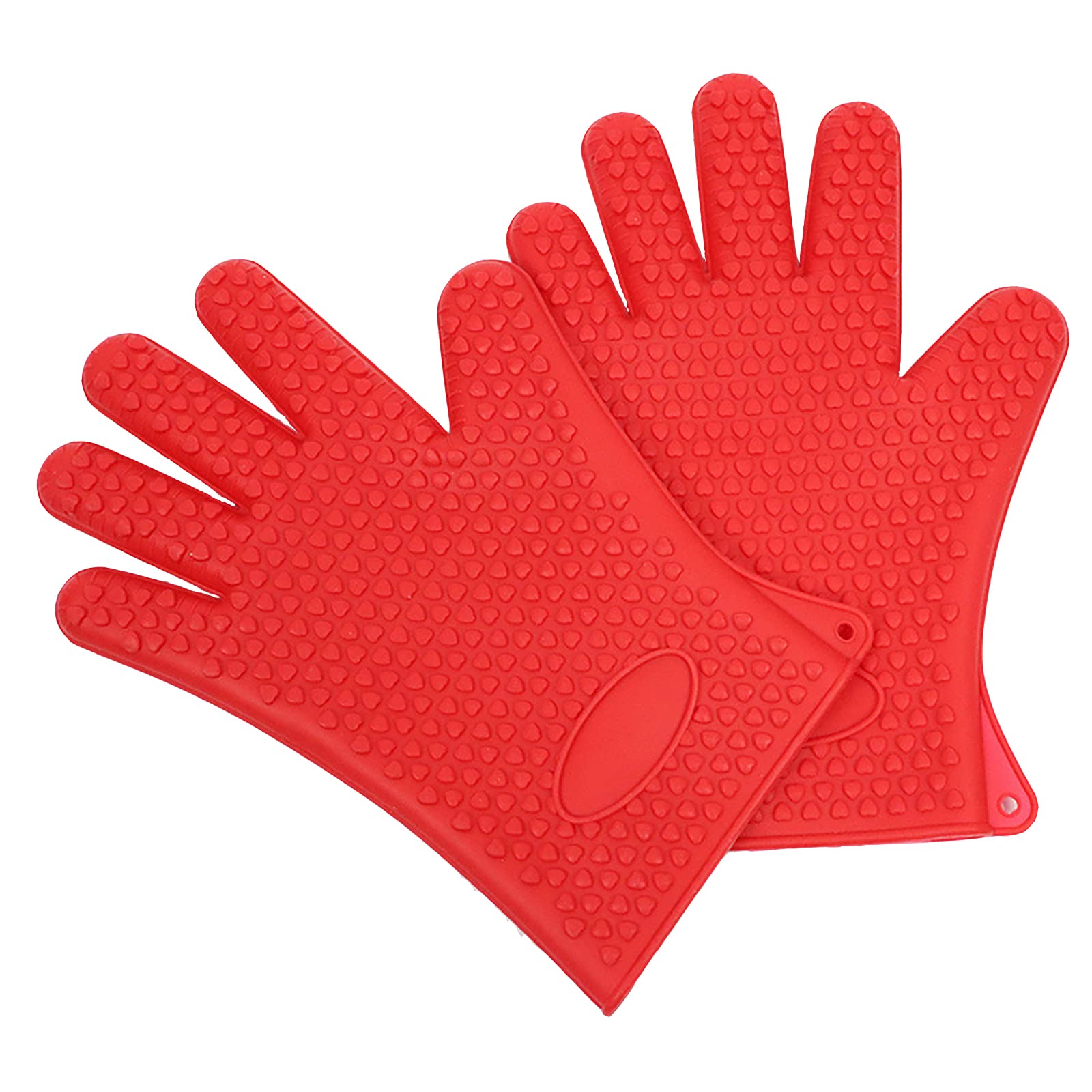 JOVEHO Silicone Non-Slip Oven Mitts, Heat Resistant Gloves, Waterproof Oven Gloves, Kitchen Oven Mitts for BBQ, Cooking, Baking, Frying-Red