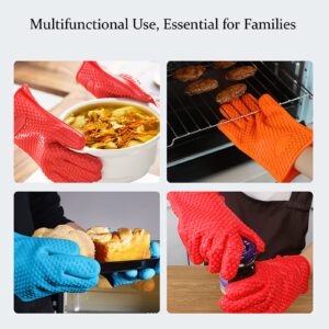 JOVEHO Silicone Non-Slip Oven Mitts, Heat Resistant Gloves, Waterproof Oven Gloves, Kitchen Oven Mitts for BBQ, Cooking, Baking, Frying-Red