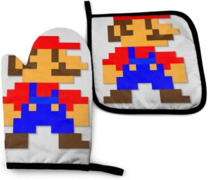 henge pixel mario oven mitts and pot holders sets of 2,resistant hot pads,flexible cooking oven gloves for microwave bbq cooking baking grilling