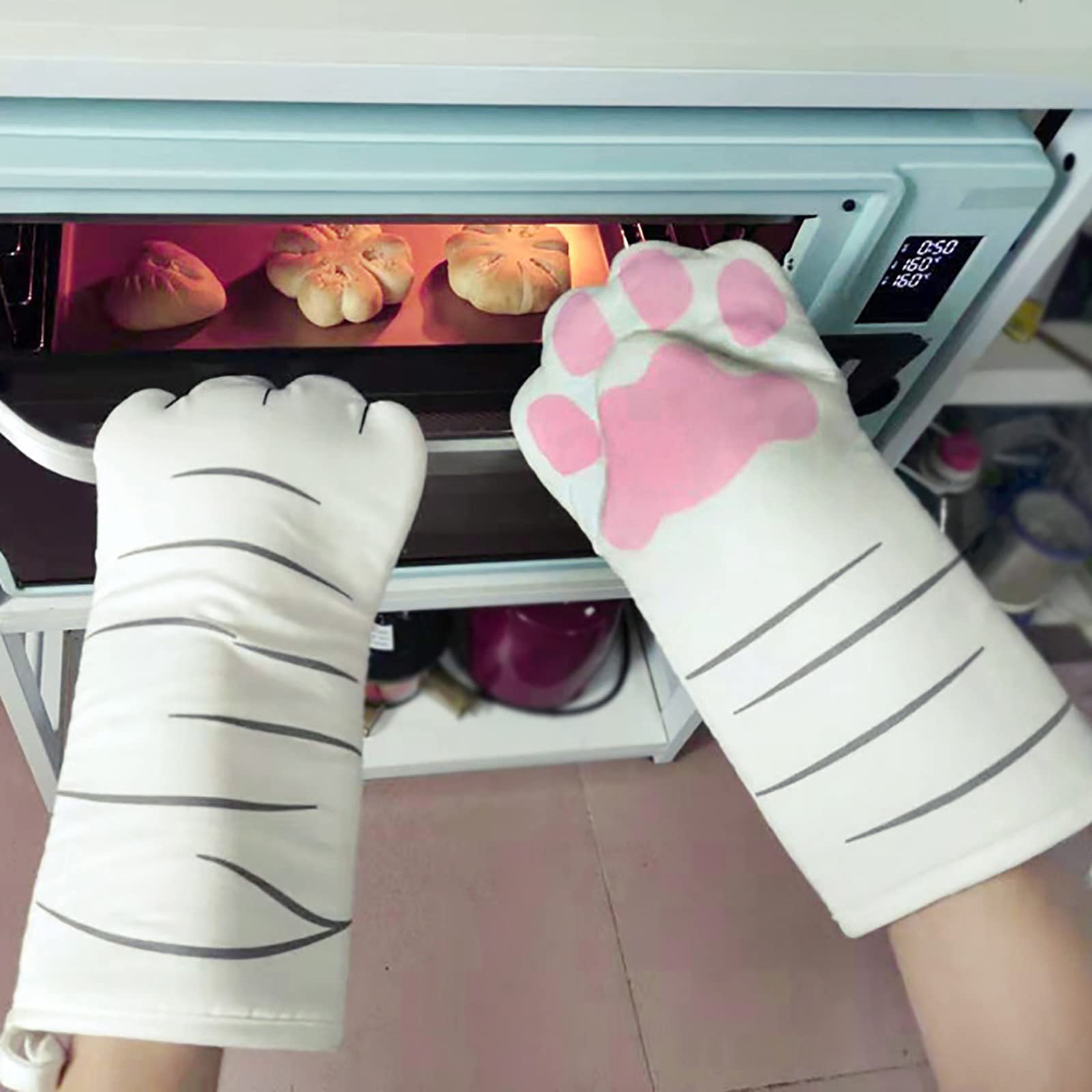 Cute Oven Mitts Kitchen Cooking Baking Heat Resistant Cat Glove, 1PC Cat Paw Design Heat Resistant Pot Holder Gloves for BBQ Kitchen Use