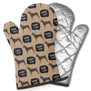 pairs of decorative oven mitts, heat resistant kitchen gloves for cooking, baking, grilling ( dog doberman pinscher )