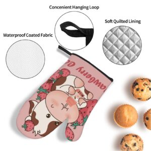 Strawberries and Cows Drinking Milk Insulated Family Friends Oven Mitts and Pot Holders Sets of 4