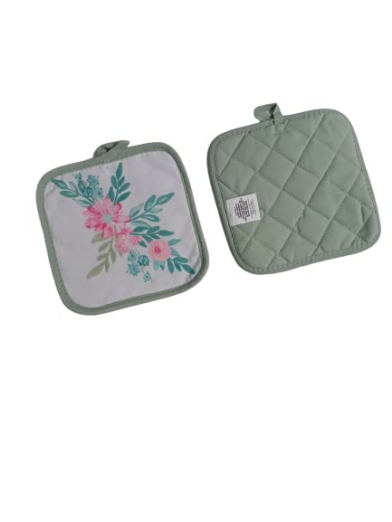 JABECS 5 Pieces Spring Flowers 2 Pot Holder 2 Kitchen Towels 1 Cooking Oven Mittens. (5, Polyester, Microfiber, Cotton)