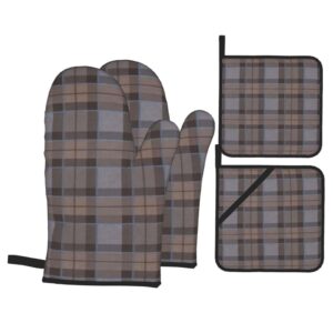 4pcs oven mitts and pot holders set outlander fraser tartan plaid heat resistant oven gloves non-slip hot pads for bbq cooking baking