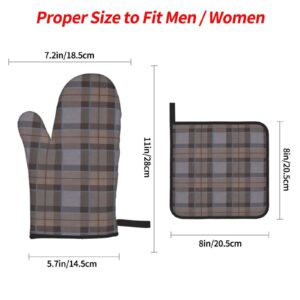 4pcs Oven Mitts and Pot Holders Set Outlander Fraser Tartan Plaid Heat Resistant Oven Gloves Non-Slip Hot Pads for BBQ Cooking Baking