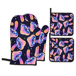 oven mitts and pot holders sets of 4 high heat resistant trippy mushrooms magic hippie oven mitts with oven gloves and hot pads potholders for kitchen baking cooking bbq non-slip cooking mitts