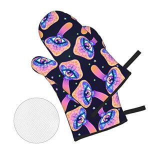 Oven Mitts and Pot Holders Sets of 4 High Heat Resistant Trippy Mushrooms Magic Hippie Oven Mitts with Oven Gloves and Hot Pads Potholders for Kitchen Baking Cooking BBQ Non-Slip Cooking Mitts