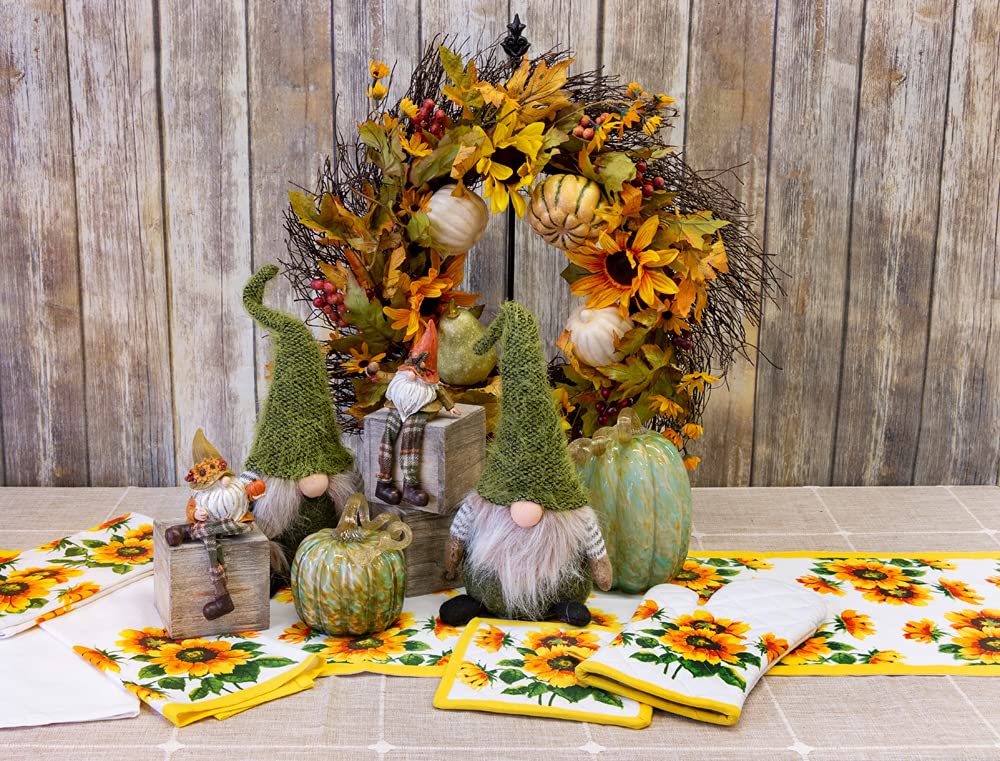 Boston International Cotton Oven Mitt and Pot Holder, Set of 2, 8 x 13-Inches and 7.5 x 7.5-Inches, Colourful Sunflowers