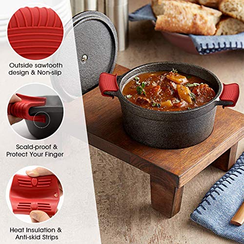 3Pcs Silicone Hot Handle Holder Non Slip Pot Holders Cover，Cast Iron Skillets Handles Covers Heat Resistant Pot Sleeve Grip Cookware Handle for Frying Cast Iron Skillet Metal Pan（Large red）