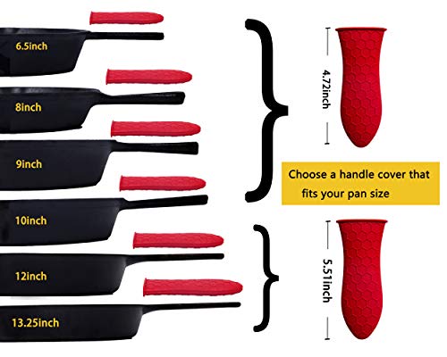 3Pcs Silicone Hot Handle Holder Non Slip Pot Holders Cover，Cast Iron Skillets Handles Covers Heat Resistant Pot Sleeve Grip Cookware Handle for Frying Cast Iron Skillet Metal Pan（Large red）