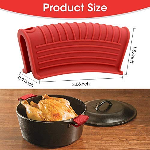 3Pcs Silicone Hot Handle Holder Non Slip Pot Holders Cover，Cast Iron Skillets Handles Covers Heat Resistant Pot Sleeve Grip Cookware Handle for Frying Cast Iron Skillet Metal Pan（Large red）