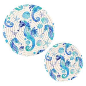 watercolor seahorses pot holders for kitchen cotton round holder set of 2 heat resistant school book bag school backpack for teen