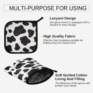 Oven Mitts and Pot Holders Set High Insulated Oven Gloves with Heat Insulation Pad Cow Print Soft Cotton Lining and Non-Slip Surface Kitchen Mitten for Safe BBQ Cooking Baking