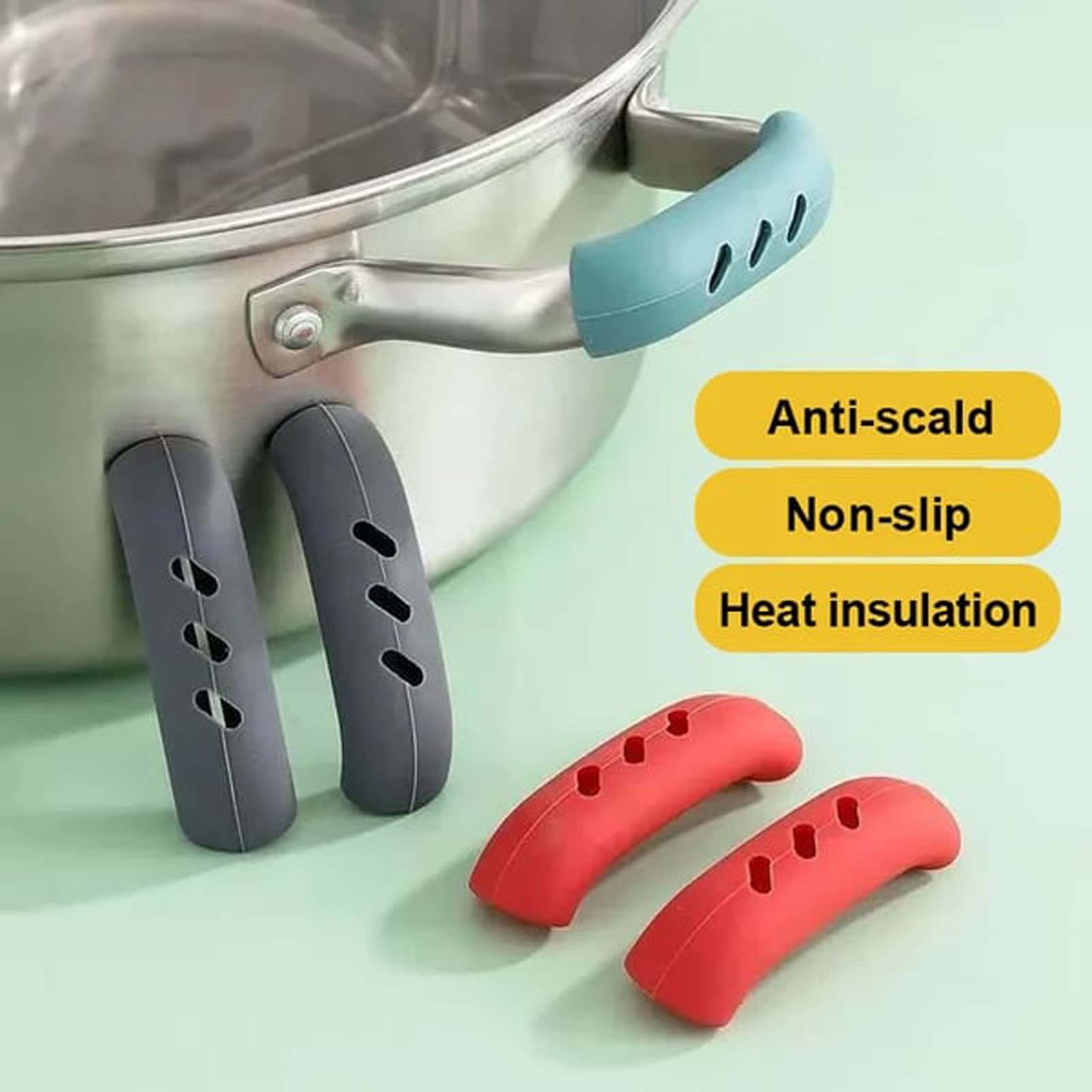 Atrusu 6Pcs Silicone Pot Handle Covers Heat Resistant,3 Color Assist Handle Holder Grip,Silicone Pot Handle Cover,Non Slip Pot Grip Handle Sleeve,Kitchen Accessories for Cooking&Baking