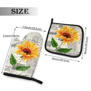 VunKo Watercolor Sunflowers Oven Mitts and Pot Holders Sets Heat Resistant Oven Gloves with Non-Slip Surface for Safe BBQ Cooking Baking Grilling Set of 2