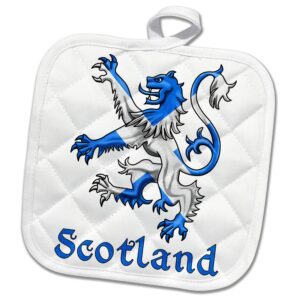 3drose macdonald creative studios lion in the colors of the scotland flag, scottish souvenir (phl-299290-1) potholder, white