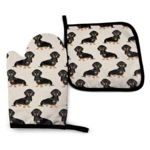 doxie dachshund weiner dog pet dogs oven mitts and pot holders set kitchen gift set for kitchen cooking baking, bbq