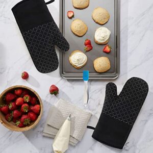 Oven Mits, Silicone Oven Mitts and Pot Holders Sets for Kitchen, Oven Mitts Heat Resistant 500°F High, Mittens for Kitchen Set Oven Gloves for Cooking and Baking (Black)