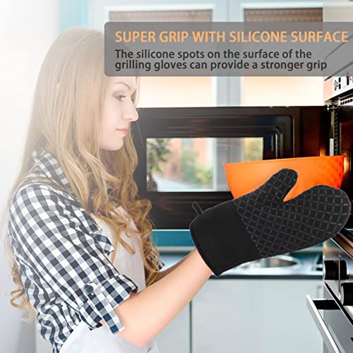 Oven Mits, Silicone Oven Mitts and Pot Holders Sets for Kitchen, Oven Mitts Heat Resistant 500°F High, Mittens for Kitchen Set Oven Gloves for Cooking and Baking (Black)