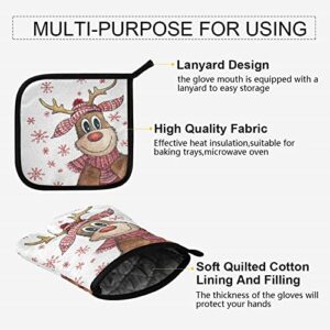 Cute Christmas Winter Deer Oven Mitts and Pot Holders Set Xmas Reindeer Funny Snowflake Hot Pad Glove Baking for New Year Holiday Seasonal Decor Kitchen Cooking BBQ Baking Bakeware