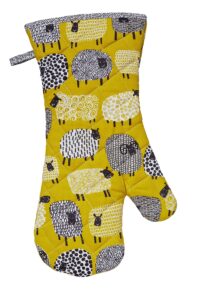 ulster weavers dotty sheep cotton single gauntlet oven glove - with cute animal hand drawn design, yellow - 100% cotton oven mitt - cooking gifts for bakers & chefs - homeware & kitchenware range