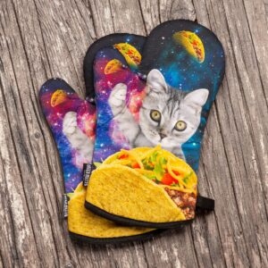 Oven Mitts Co. Galaxy Taco Cat, Oven Mitts and Pot Holder 3pcs Set, Insulated, 100% Cotton