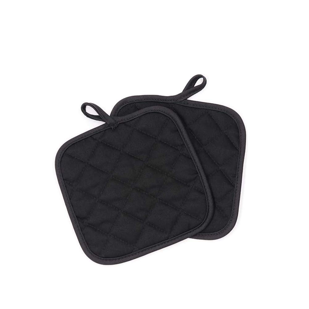 WeTest 2 Pcs Premium Pot Holders Pads - Cotton Made Machine Washable Heat Resistant Potholder for Everday Cooking Chef and Baking (Black) (LJ-JSL-121902)