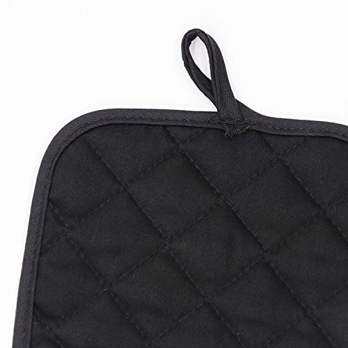 WeTest 2 Pcs Premium Pot Holders Pads - Cotton Made Machine Washable Heat Resistant Potholder for Everday Cooking Chef and Baking (Black) (LJ-JSL-121902)