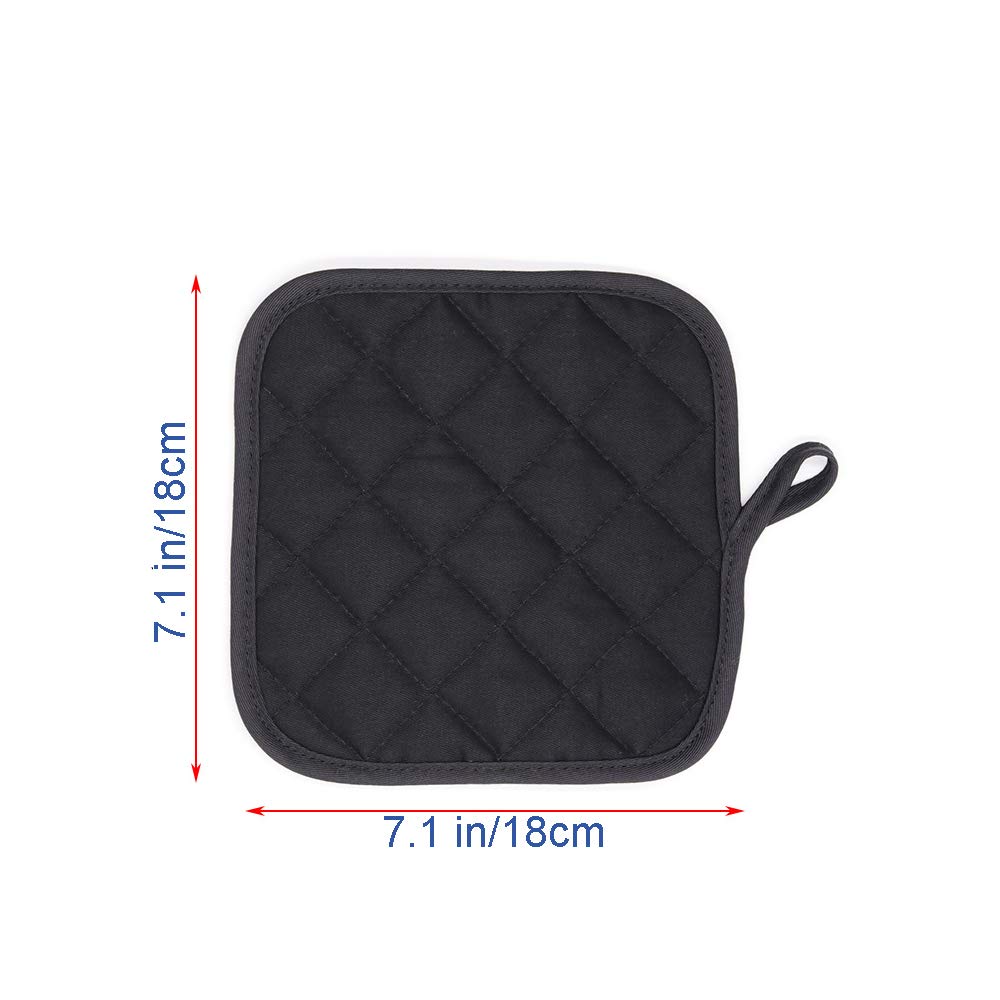 WeTest 2 Pcs Premium Pot Holders Pads - Cotton Made Machine Washable Heat Resistant Potholder for Everday Cooking Chef and Baking (Black) (LJ-JSL-121902)