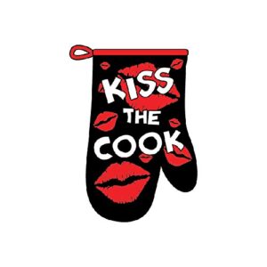 oven mitt kiss the cook cotton kitchen mitts set of 2, gift for valentine's day, anniversary, wedding or mother's day - love gifts for cooking, baking, grilling