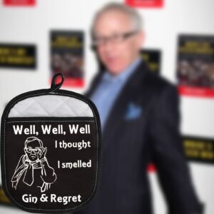 LEVLO Funny Cooking Baking Grill Oven Mitt with Hot Pads Leslie Jordan Fans Gift Well Well Well I Thought I Smelled Gin & Regret Pot Holder for Friend Family (I Thought I Smelled)