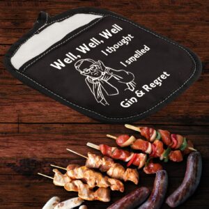 LEVLO Funny Cooking Baking Grill Oven Mitt with Hot Pads Leslie Jordan Fans Gift Well Well Well I Thought I Smelled Gin & Regret Pot Holder for Friend Family (I Thought I Smelled)