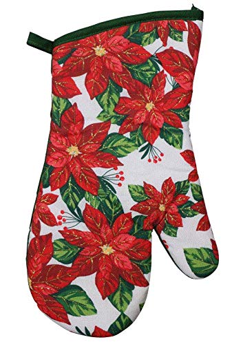 COCO Christmas Poinsettia Oven Mitt and Potholders Set, Holiday Kitchen Decor Baking Pot Holder Bundle (3 Pieces), Red