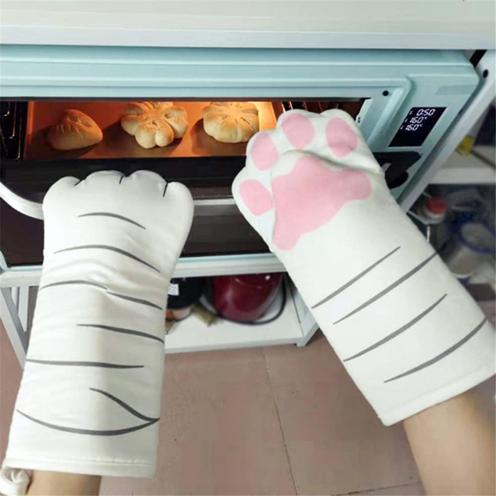 Ochine 1PC Oven Mitts Kitchen Cooking Baking Heat Resistant Cat Glove Oven Mitts Gloves Kitten Cotton Oven Mitts Cute Cat Paw Design Baking Gloves Heat Resistant Cooking Gloves Pot Holder Gloves