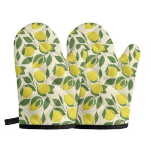 COEQINE Lemon Pattern with Oven Mitts Kitchen Oven Mitt Baking BBQ Cooking Protector Gloves Non-Slip Insulated Kitchen Heat Resistant Gloves