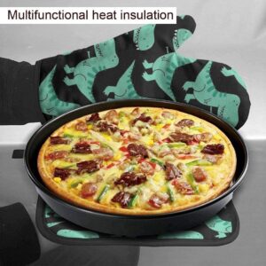 T-Rex Dinosaur Pattern Heat Resistant Oven Mitts and Pot Holders Sets of 2 for Kitchen Non-Slip Oven Gloves for BBQ Cooking Baking