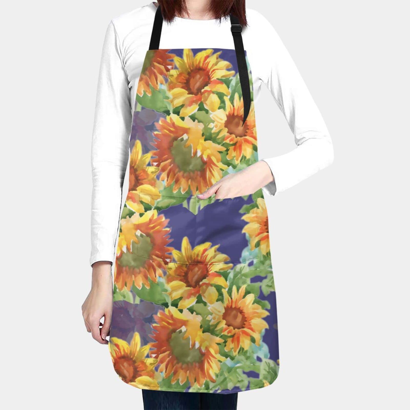Oplp Watercolor Sunflowers Summer 3 Piece Kitchen Set Waterproof Apron with Oven Mitt and Pot Holder Cooking Adjustable Apron Microwave Glove Potholder