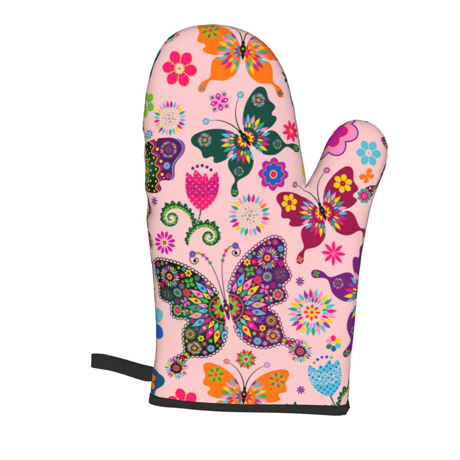 Colorful Butterflies Oven Mitts and Pot Holders Sets,Non-Slip Heat Resistant Oven Gloves for Grilling Baking Cooking Kitchen Housewarming Gift