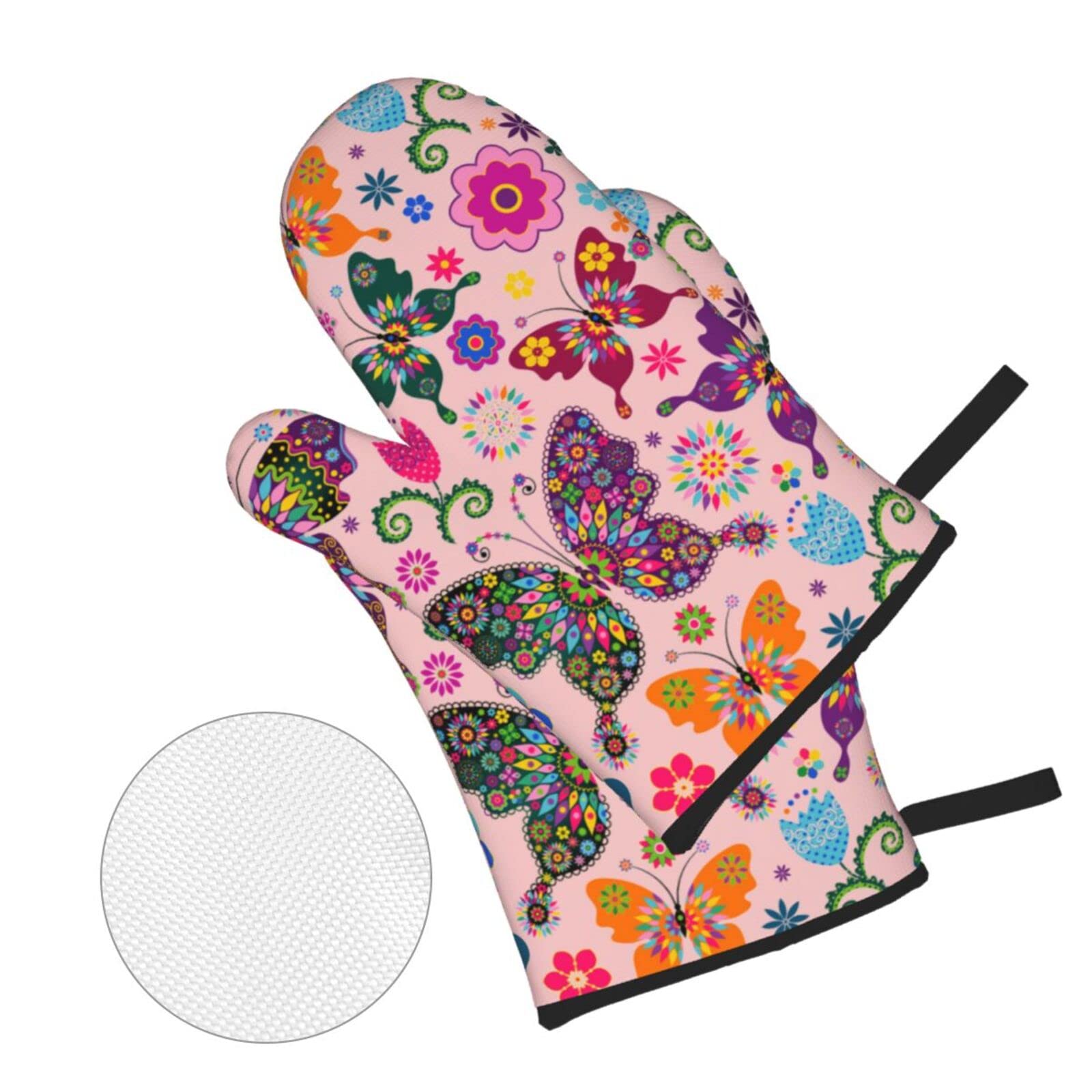 Colorful Butterflies Oven Mitts and Pot Holders Sets,Non-Slip Heat Resistant Oven Gloves for Grilling Baking Cooking Kitchen Housewarming Gift