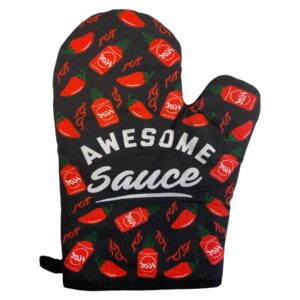 Awesome Sauce Oven Mitt Funny Hot Sauce Peppers Graphic Novelty Kitchen Glove Funny Graphic Kitchenwear Funny Food Novelty Cookware Black Oven Mitt
