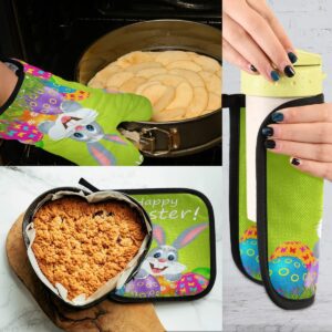 Easter Bunny Oven Mitts Potholders Set Colors Eggs Kitchen Baking Glove and Pot Holder for Cooking BBQ